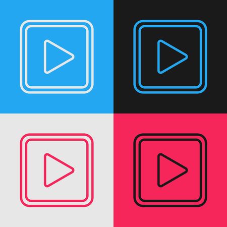 Color line Play in square icon isolated on color background. Vintage style drawing. Vector Illustrationのイラスト素材