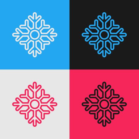 Color line Snowflake icon isolated on color background. Merry Christmas and Happy New Year. Vintage style drawing. Vector Illustrationのイラスト素材
