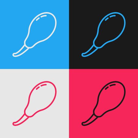 Color line Chicken leg icon isolated on color background. Chicken drumstick. Vintage style drawing. Vector Illustrationのイラスト素材