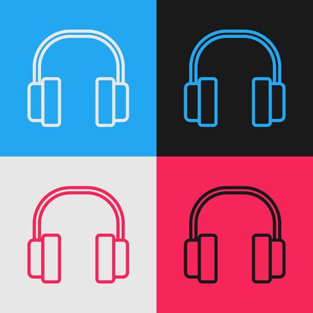 Color line Headphones icon isolated on color background. Earphones. Concept for listening to music, service, communication and operator. Vintage style drawing. Vector Illustrationのイラスト素材
