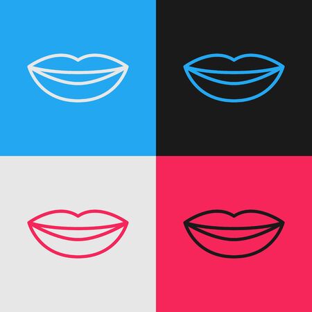 Color line Smiling lips icon isolated on color background. Smile symbol. Vintage style drawing. Vector Illustrationのイラスト素材