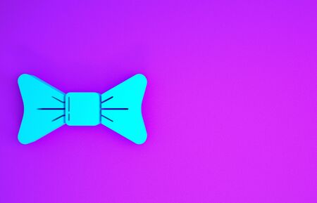 Blue Bow tie icon isolated on purple background. Minimalism concept. 3d illustration 3D renderの写真素材