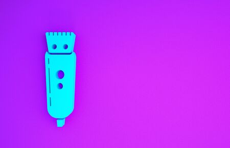 Blue Electrical hair clipper or shaver icon isolated on purple background. Barbershop symbol. Minimalism concept. 3d illustration 3D renderの写真素材