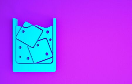 Blue Glass of whiskey and ice cubes icon isolated on purple background. Minimalism concept. 3d illustration 3D renderの写真素材