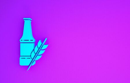 Blue Beer bottle icon isolated on purple background. Minimalism concept. 3d illustration 3D renderの写真素材