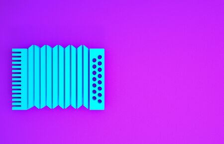 Blue Musical instrument accordion icon isolated on purple background. Classical bayan, harmonic. Minimalism concept. 3d illustration 3D renderの写真素材
