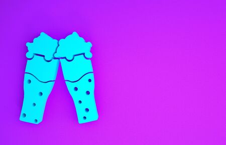 Blue Glass of beer icon isolated on purple background. Minimalism concept. 3d illustration 3D renderの写真素材