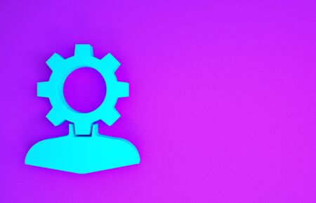 Blue Human with gear inside icon isolated on purple background. Artificial intelligence. Thinking brain sign. Symbol work of brain. Minimalism concept. 3d illustration 3D renderの写真素材