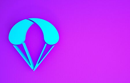 Blue Parachute icon isolated on purple background. Extreme sport. Sport equipment. Minimalism concept. 3d illustration 3D renderの写真素材