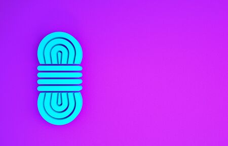 Blue Climber rope icon isolated on purple background. Extreme sport. Sport equipment. Minimalism concept. 3d illustration 3D renderの写真素材