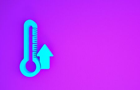 Blue Thermometer icon isolated on purple background. Minimalism concept. 3d illustration 3D renderの写真素材