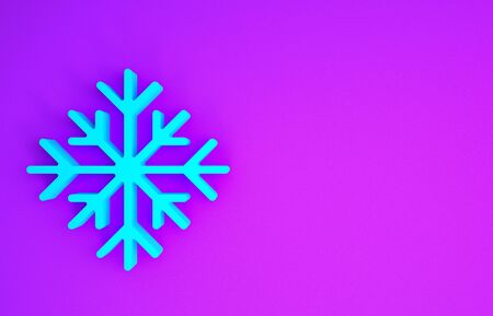 Blue Snowflake icon isolated on purple background. Minimalism concept. 3d illustration 3D renderの写真素材