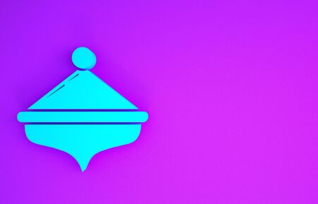 Blue Hanukkah dreidel icon isolated on purple background. Minimalism concept. 3d illustration 3D renderの写真素材