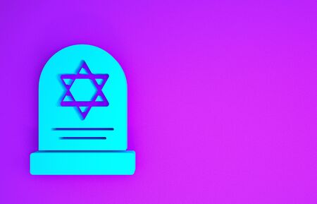 Blue Tombstone with star of david icon isolated on purple background. Jewish grave stone. Gravestone icon. Minimalism concept. 3d illustration 3D renderの写真素材