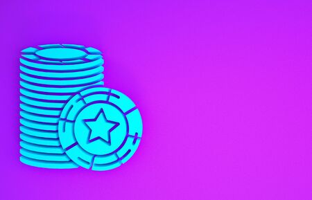 Blue Casino chips icon isolated on purple background. Casino gambling. Minimalism concept. 3d illustration 3D renderの写真素材