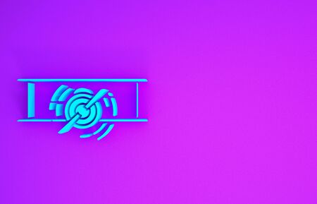 Blue Old retro vintage plane icon isolated on purple background. Flying airplane icon. Airliner sign. Minimalism concept. 3d illustration 3D renderの写真素材