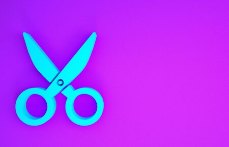 Blue Scissors icon isolated on purple background. Cutting tool sign. Minimalism concept. 3d illustration 3D renderの写真素材