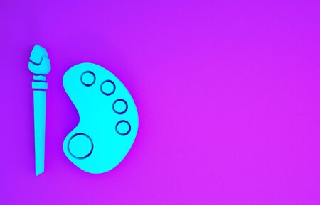 Blue Paint brush with palette icon isolated on purple background. Minimalism concept. 3d illustration 3D renderの写真素材