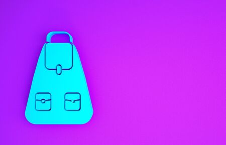 Blue School backpack icon isolated on purple background. Minimalism concept. 3d illustration 3D renderの写真素材