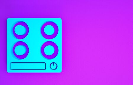 Blue Gas stove icon isolated on purple background. Cooktop sign. Hob with four circle burners. Minimalism concept. 3d illustration 3D renderの写真素材