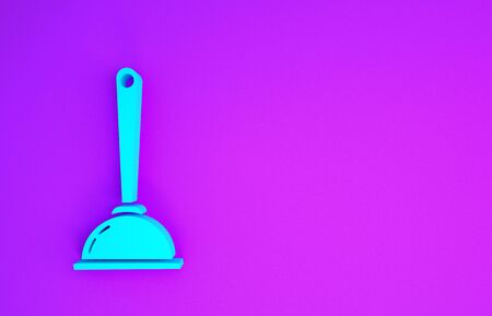 Blue Rubber plunger with wooden handle for pipe cleaning icon isolated on purple background. Toilet plunger. Minimalism concept. 3d illustration 3D renderの写真素材