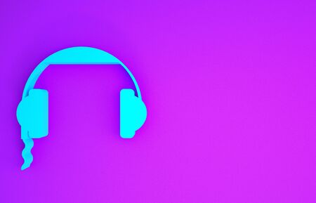 Blue Headphones icon isolated on purple background. Earphones sign. Concept for listening to music, service, communication and operator. Minimalism concept. 3d illustration 3D renderの写真素材