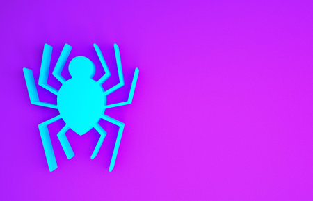 Blue Spider icon isolated on purple background. Happy Halloween party. Minimalism concept. 3d...