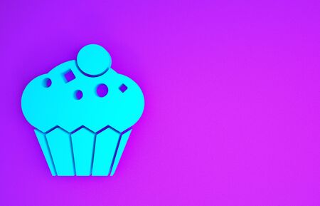 Blue Muffin icon isolated on purple background. Minimalism concept. 3d illustration 3D renderの写真素材
