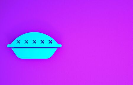 Blue Homemade pie icon isolated on purple background. Minimalism concept. 3d illustration 3D renderの写真素材