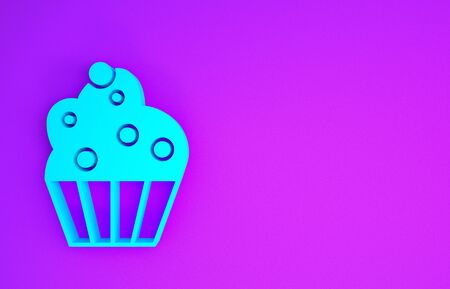 Blue Cupcake icon isolated on purple background. Minimalism concept. 3d illustration 3D renderの写真素材