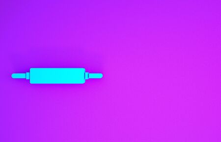 Blue Rolling pin icon isolated on purple background. Minimalism concept. 3d illustration 3D renderの写真素材
