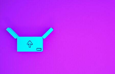 Blue Cardboard box with traffic symbol icon isolated on purple background. Box, package, parcel sign. Delivery, transportation and shipping. Minimalism concept. 3d illustration 3D renderの写真素材