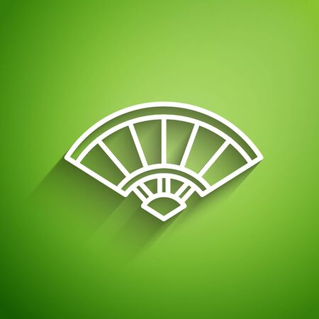 White line Traditional paper chinese or japanese folding fan icon isolated on green background. Vector Illustrationのイラスト素材