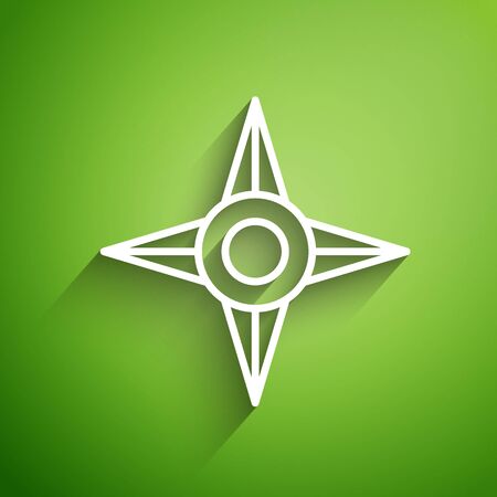White line Japanese ninja shuriken icon isolated on green background. Vector Illustrationのイラスト素材