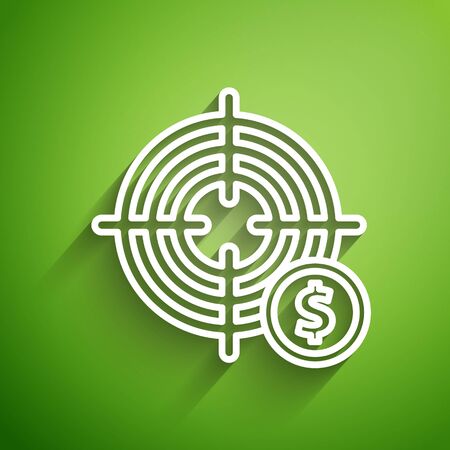 White line Target with dollar symbol icon isolated on green background. Investment target icon. Successful business concept. Cash or Money. Vector Illustrationのイラスト素材