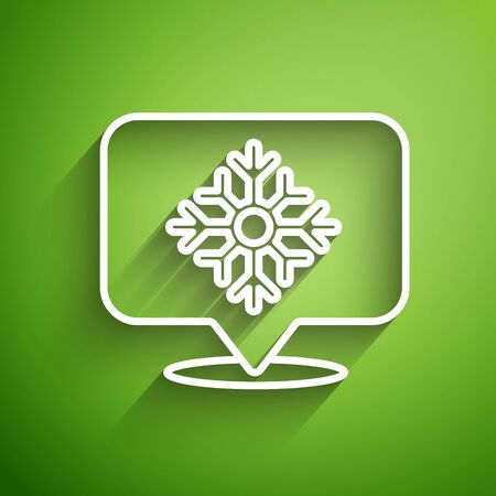 White line Snowflake with speech bubble icon isolated on green background. Merry Christmas and Happy New Year. Vector Illustrationのイラスト素材