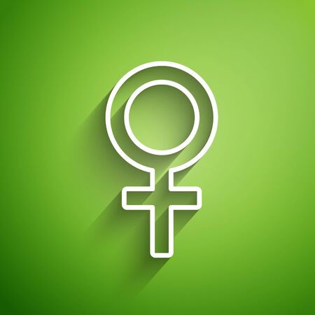White line Female gender symbol icon isolated on green background. Venus symbol. The symbol for a female organism or woman. Vector Illustrationのイラスト素材