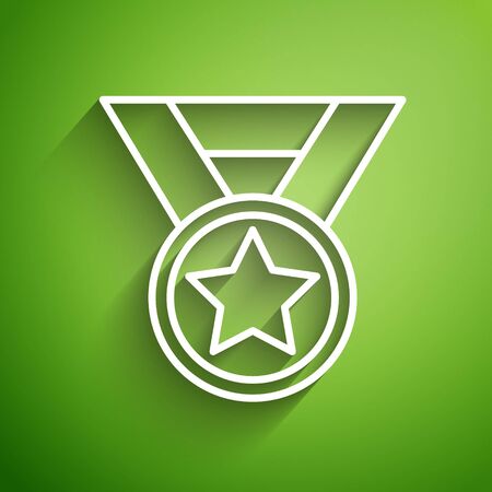 White line Medal icon isolated on green background. Winner symbol. Vector Illustrationのイラスト素材