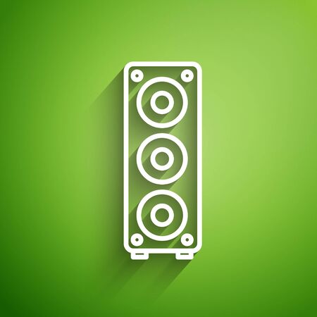 White line Stereo speaker icon isolated on green background. Sound system speakers. Music icon. Musical column speaker bass equipment. Vector Illustrationのイラスト素材
