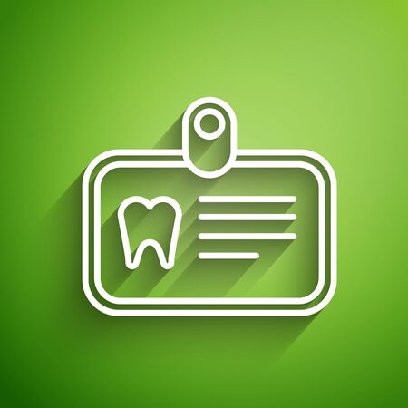 White line Id card with tooth icon isolated on green background. Vector Illustrationのイラスト素材