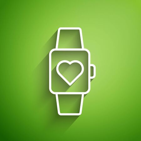 White line Heart in the center wrist watch icon isolated on green background. Valentines day. Vector Illustrationのイラスト素材