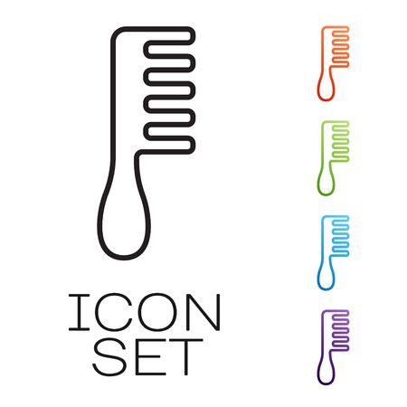 Black line Hairbrush icon isolated on white background. Comb hair sign. Barber symbol. Set icons colorful. Vector Illustrationのイラスト素材