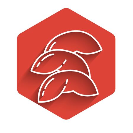 White line Chinese fortune cookie icon isolated with long shadow. Asian traditional. Red hexagon button. Vector Illustrationのイラスト素材