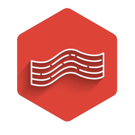 White line Bacon stripe icon isolated with long shadow. Red hexagon button. Vector Illustrationのイラスト素材