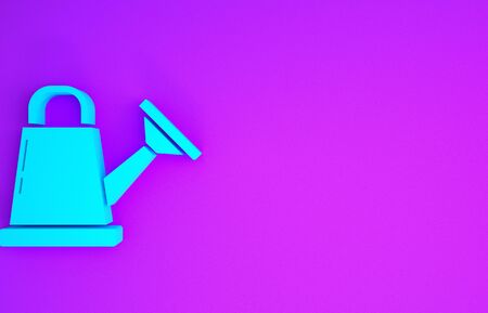 Blue Watering can icon isolated on purple background. Irrigation symbol. Minimalism concept. 3d illustration 3D renderの写真素材