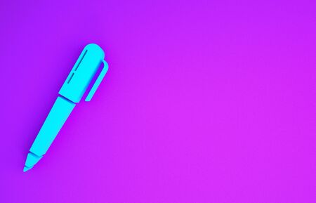 Blue Pen icon isolated on purple background. Minimalism concept. 3d illustration 3D renderの写真素材
