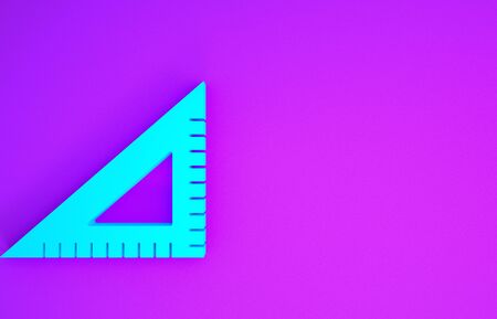 Blue Triangular ruler icon isolated on purple background. Straightedge symbol. Geometric symbol. Minimalism concept. 3d illustration 3D renderの写真素材