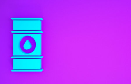 Blue Oil barrel line icon isolated on purple background. Oil drum container. For infographics, fuel, industry, power, ecology. Minimalism concept. 3d illustration 3D renderの写真素材