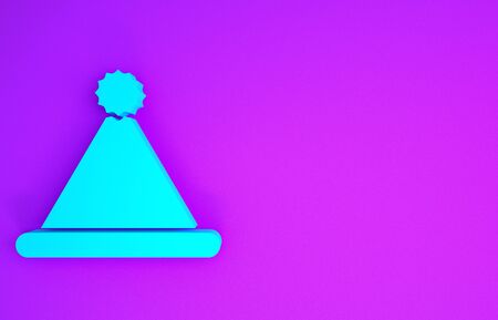 Blue Christmas Santa Claus hat icon isolated on purple background. Merry Christmas and Happy New Year. Minimalism concept. 3d illustration 3D renderの写真素材