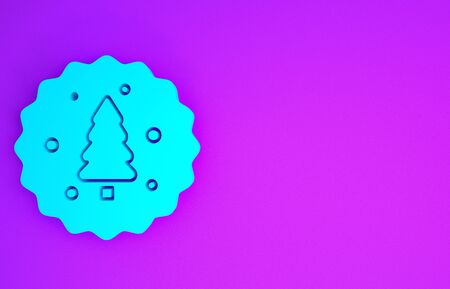 Blue Cookie or biscuit with chocolate icon isolated on purple background. Minimalism concept. 3d illustration 3D renderの写真素材